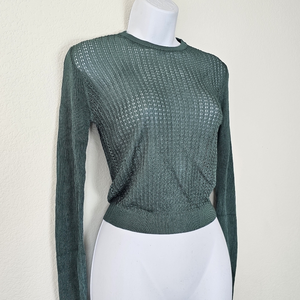 Free People H2O Crew Open Stitch Knit Long Sleeve Top Jade Green XS NWT Boho - Picture 6 of 13